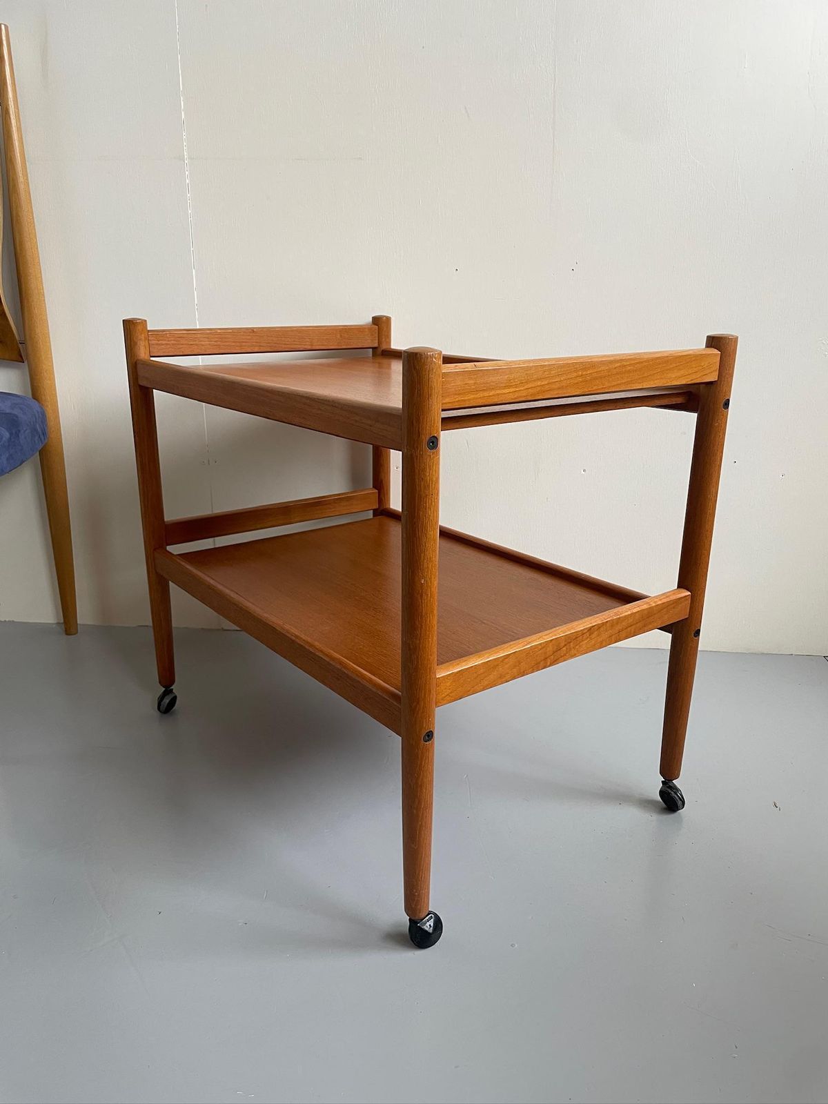 Mid Century Modern Teak Hostess Bar Drinks Trolley With Two Shelves photo Furniture