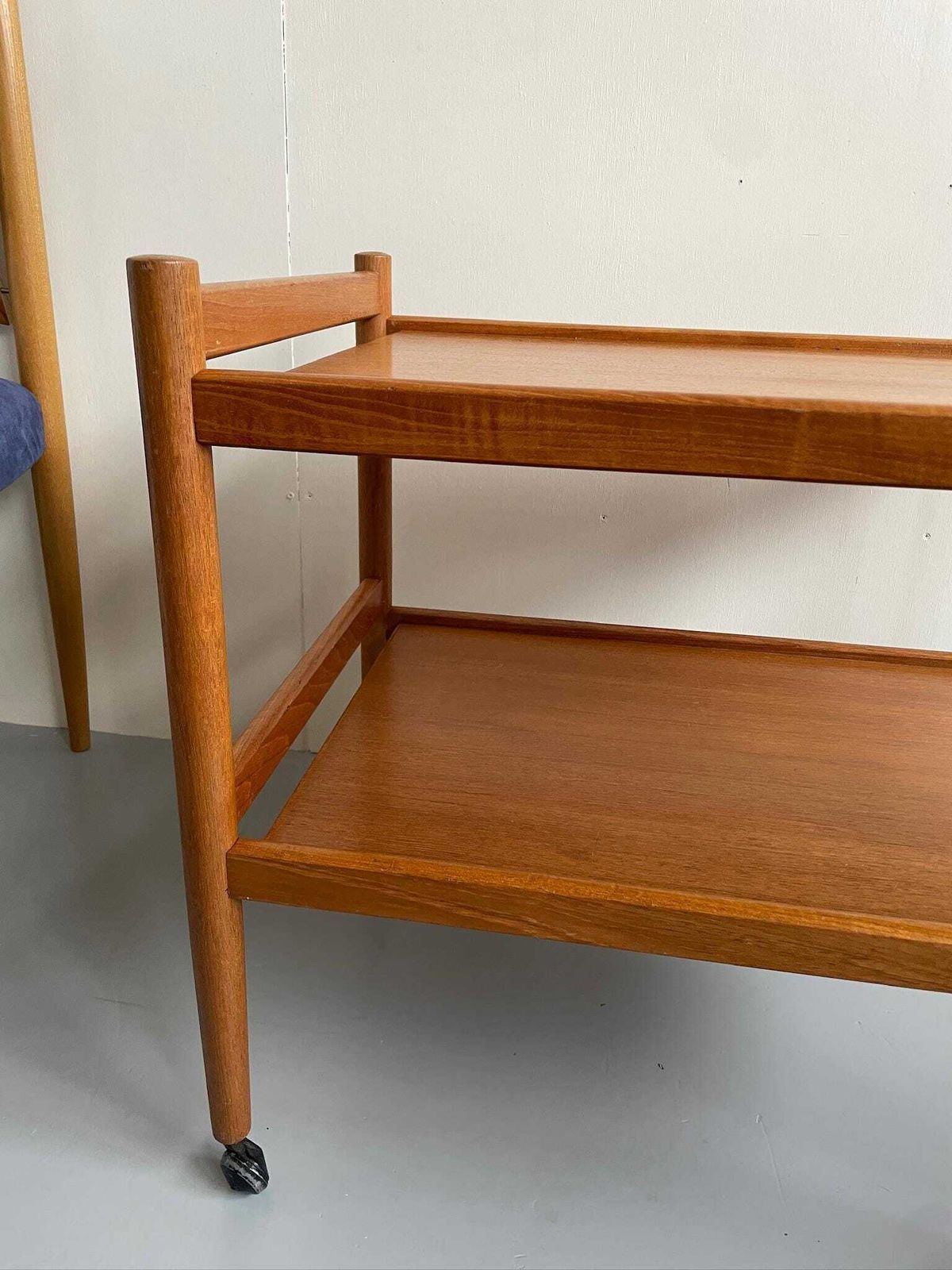 photo furniture Mid Century Modern Teak Hostess Bar Drinks Trolley With Two Shelves