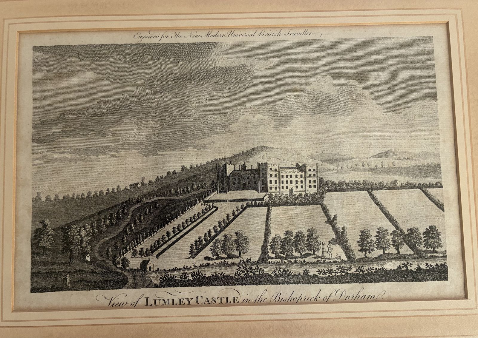 Framed 18th Century Copperplate Engraving Of Lumley Castle, County Durham, C1770 photo furniture