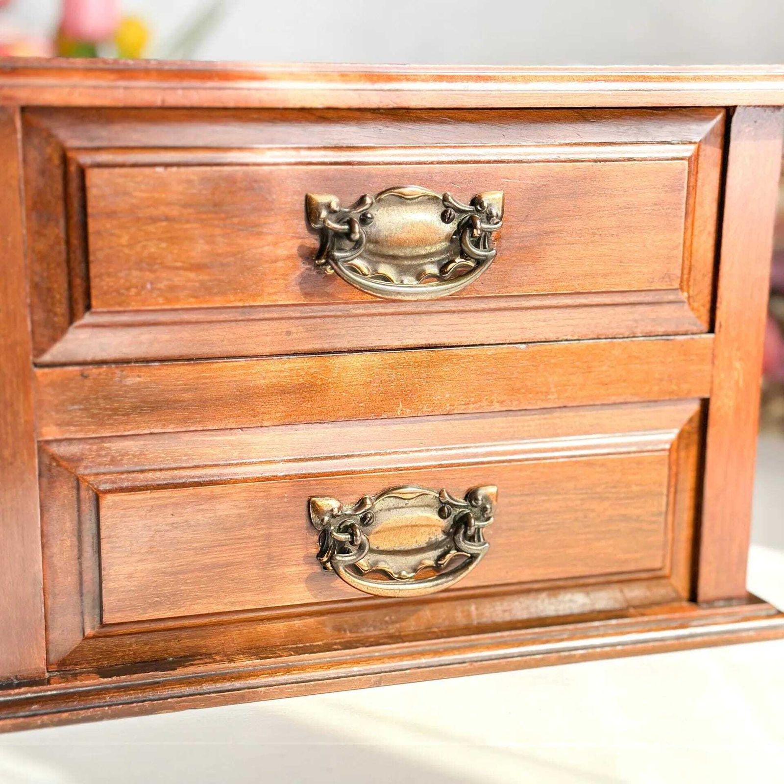 Furniture Vintage Wood Salesman Sample Chippendale Chest Brass Pulls photo