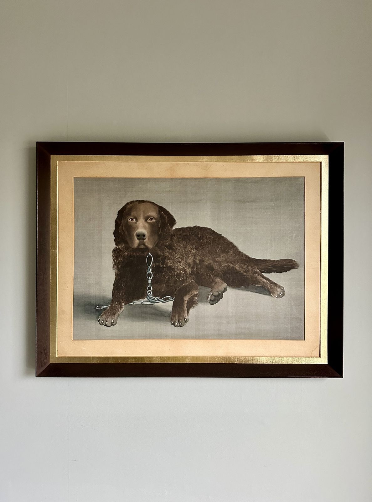 Victorian Portrait Of A Curly Coated Retriever — Paint On Fabric, Circa 1900