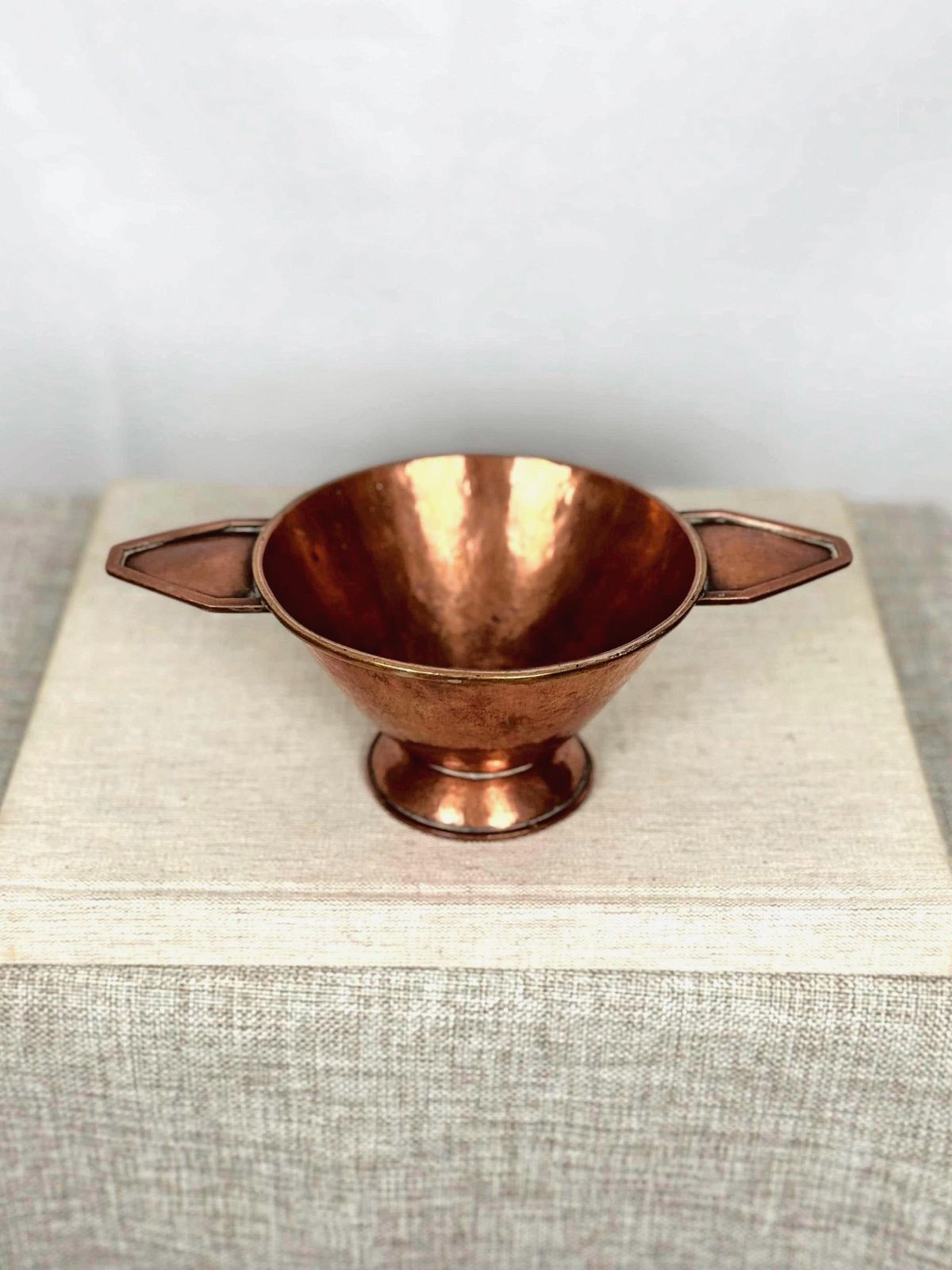 Antique Arts & Crafts Copper Bowl | Hand Hammered Pedestal Bowl With Handles | Early 20th Century Copper Dish photo Home Decor