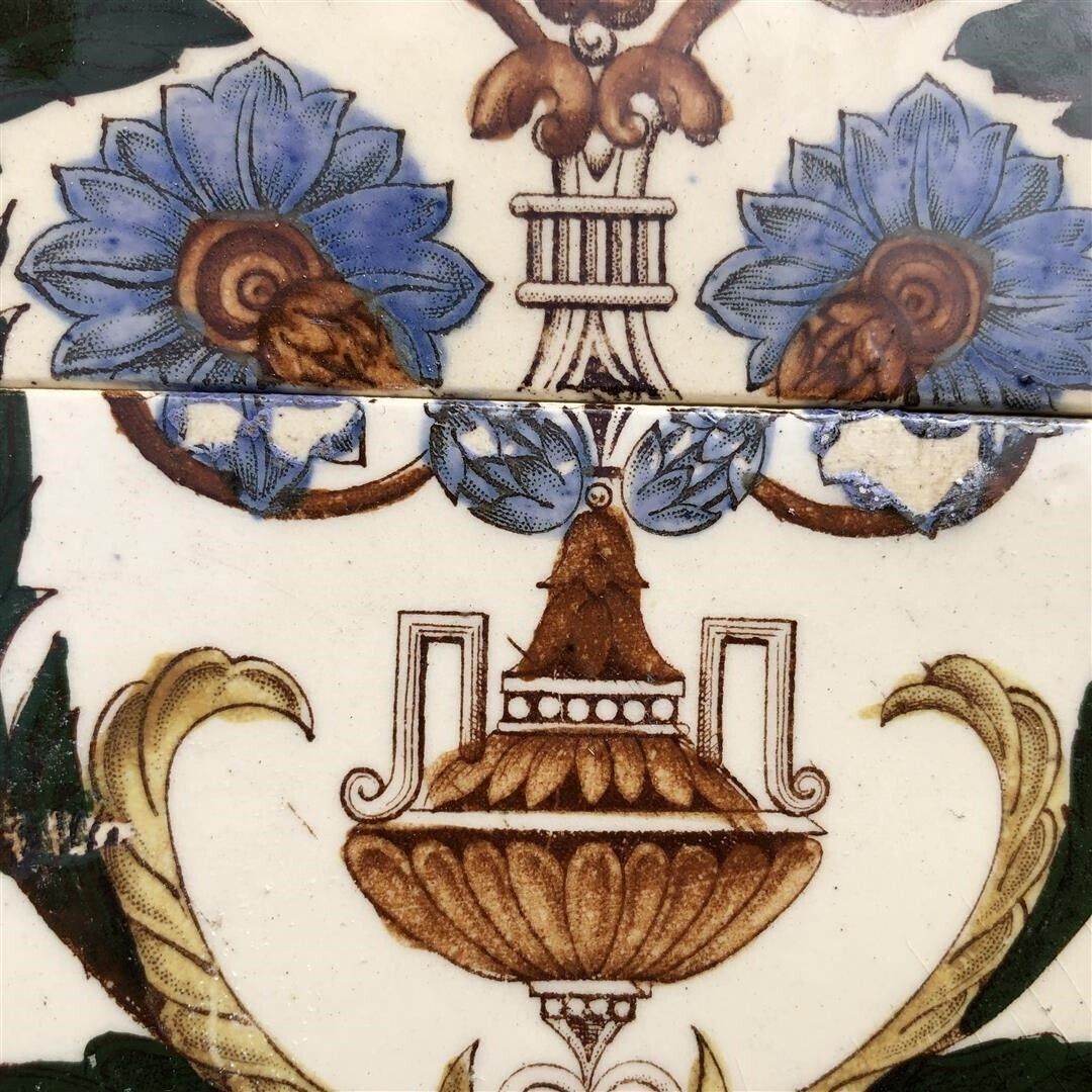 12 Antique Ceramic Fireplace Tiles With Swags And Urn Design C.1900 photo Home Fixtures