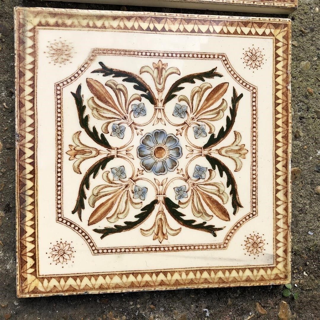 Home Fixtures 12 Antique Ceramic Fireplace Tiles With Swags And Urn Design C.1900 photo
