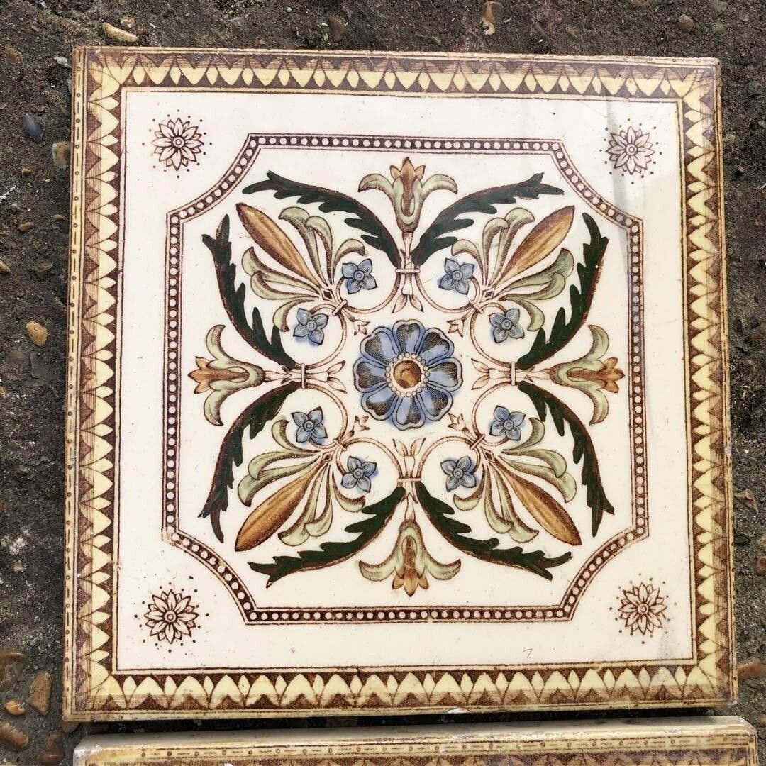 photo buy 12 Antique Ceramic Fireplace Tiles With Swags And Urn Design C.1900