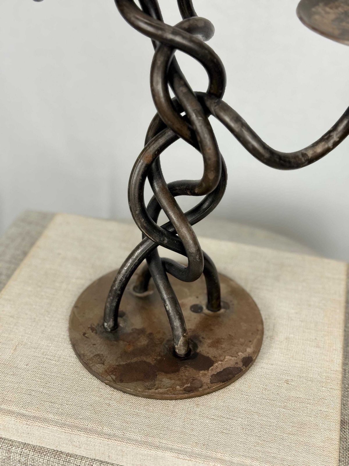 Twisted Iron Candelabra | Sculptural Candle Holder | Brutalist Candle Holder | Twisted Metal Candlestick photo for sale