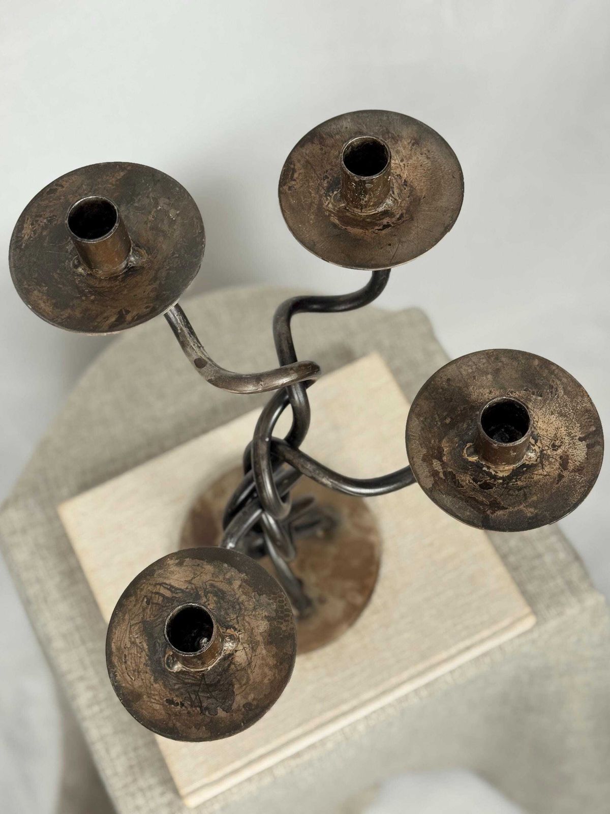 Twisted Iron Candelabra | Sculptural Candle Holder | Brutalist Candle Holder | Twisted Metal Candlestick photo 120.0