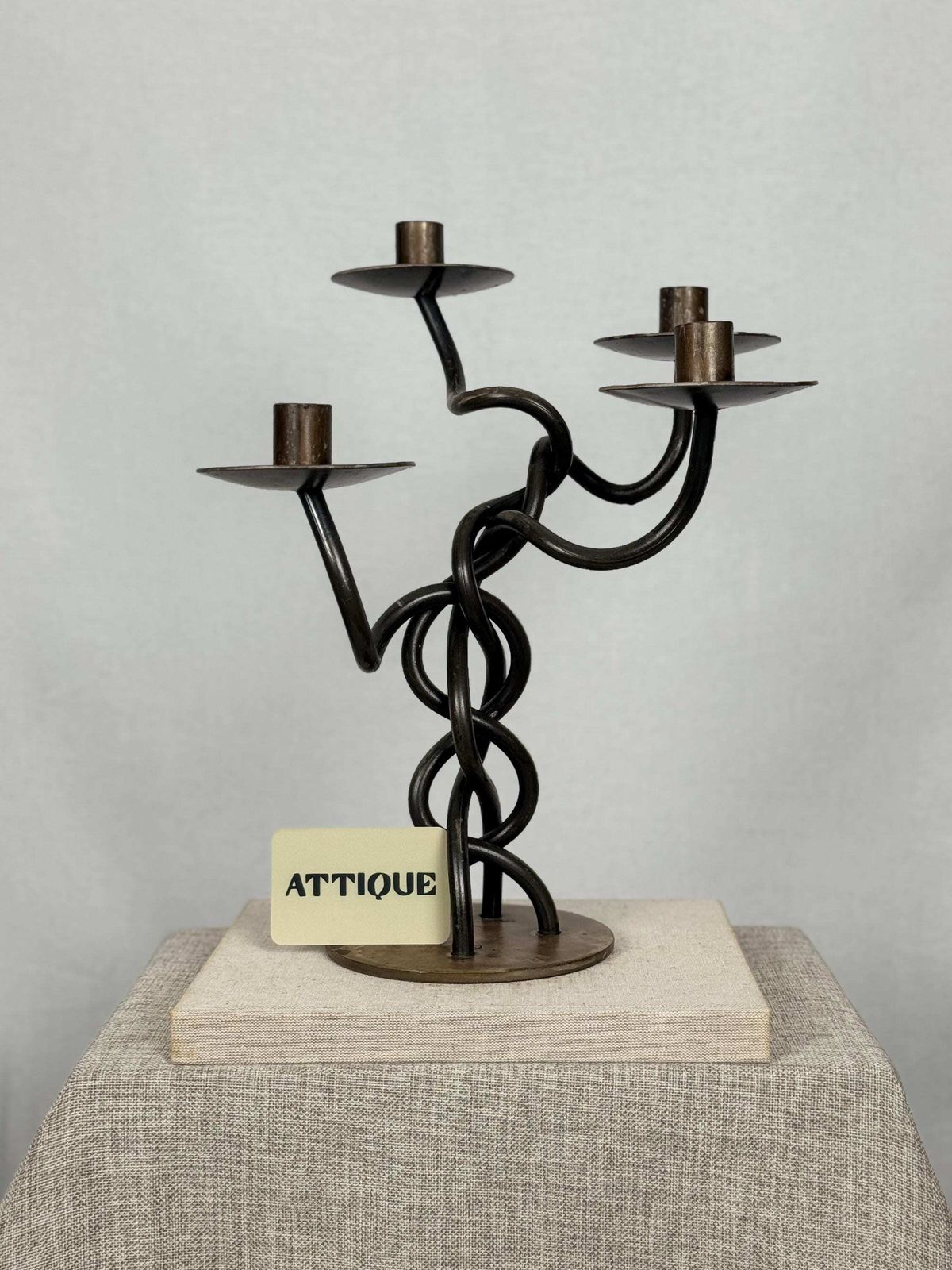 Twisted Iron Candelabra | Sculptural Candle Holder | Brutalist Candle Holder | Twisted Metal Candlestick photo buy