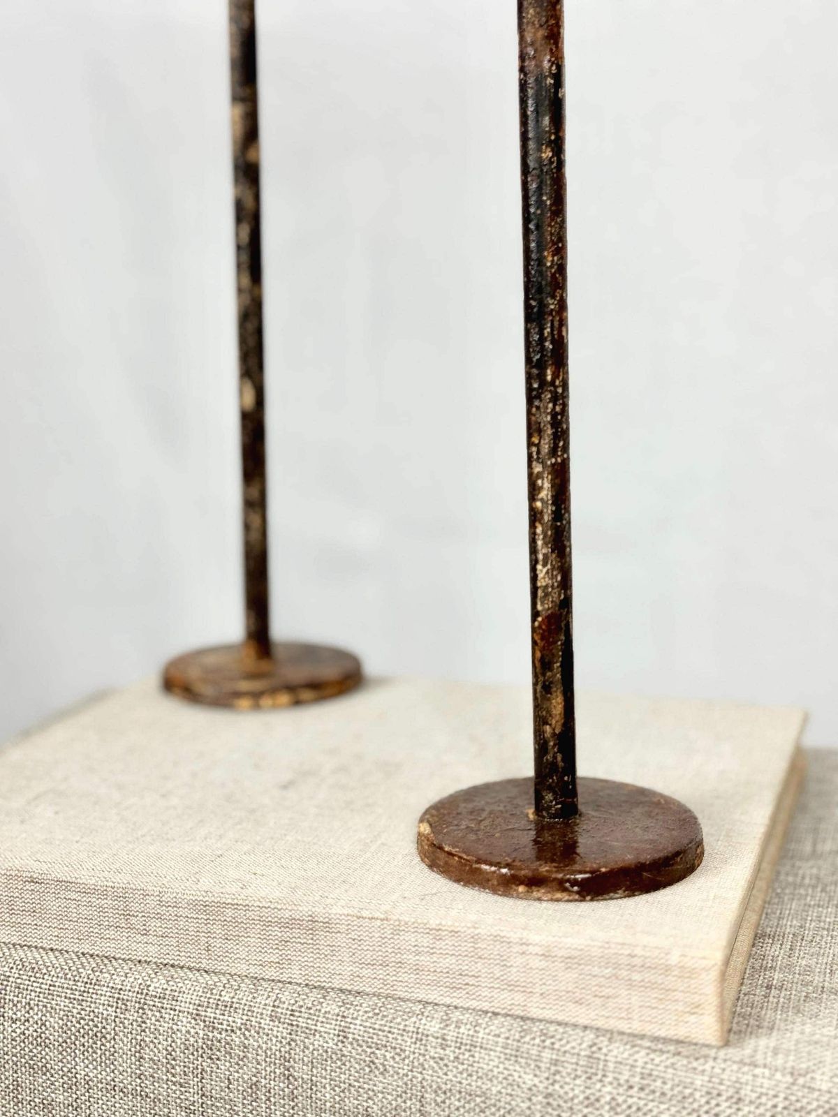 Pair Of Wrought Iron Candle Holders | Vintage Rustic Candle Holders | Primitive Iron Candlesticks photo for sale