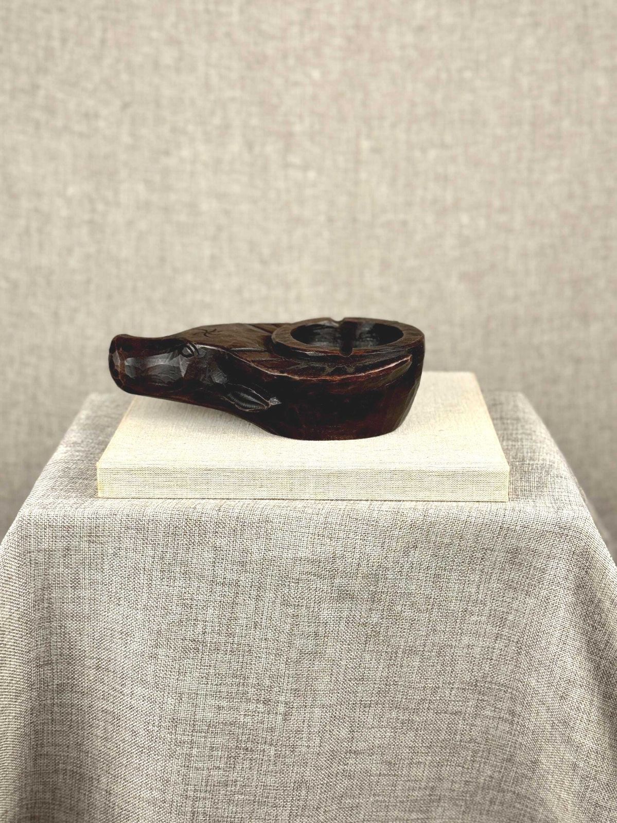 Vintage Carved Wood Bull Ashtray | Mid Century Modern Catchall photo vinterior