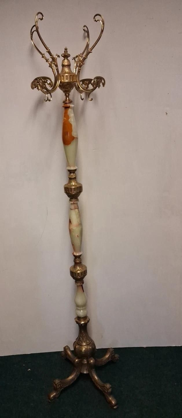 Italian Hollywood Regency Style Hall Tree Stand Marble Onyx And Brass 1960 Circa photo vintage