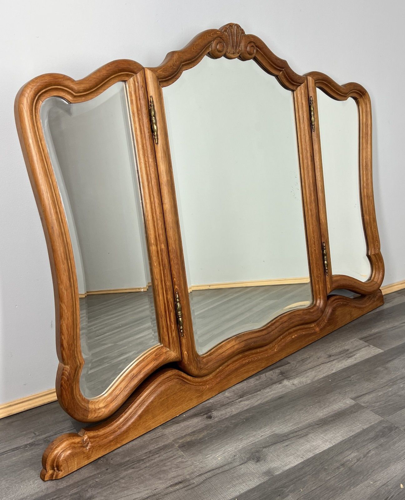 Mirror Vintage French Style Oak Triple Dressing Mirror Curved Frame Lot 4069 photo furniture