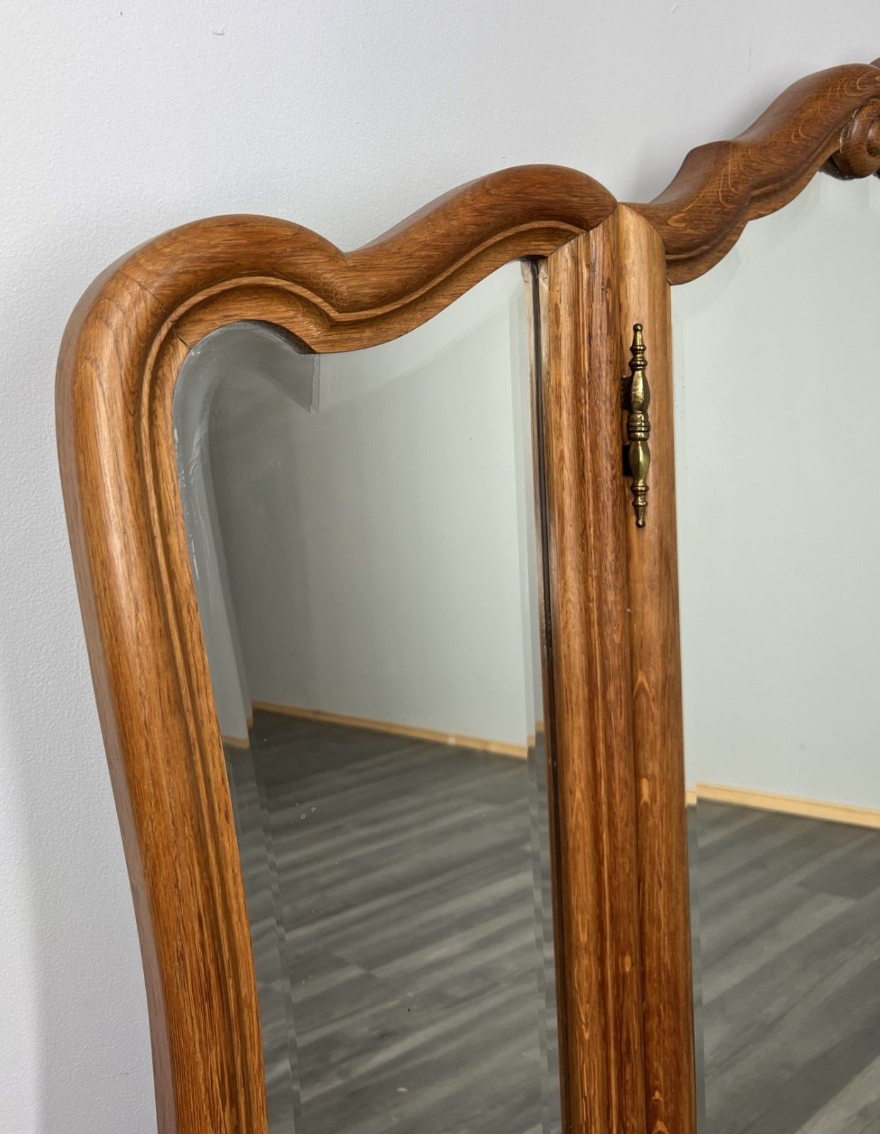 Mirror Vintage French Style Oak Triple Dressing Mirror Curved Frame Lot 4069 photo for sale