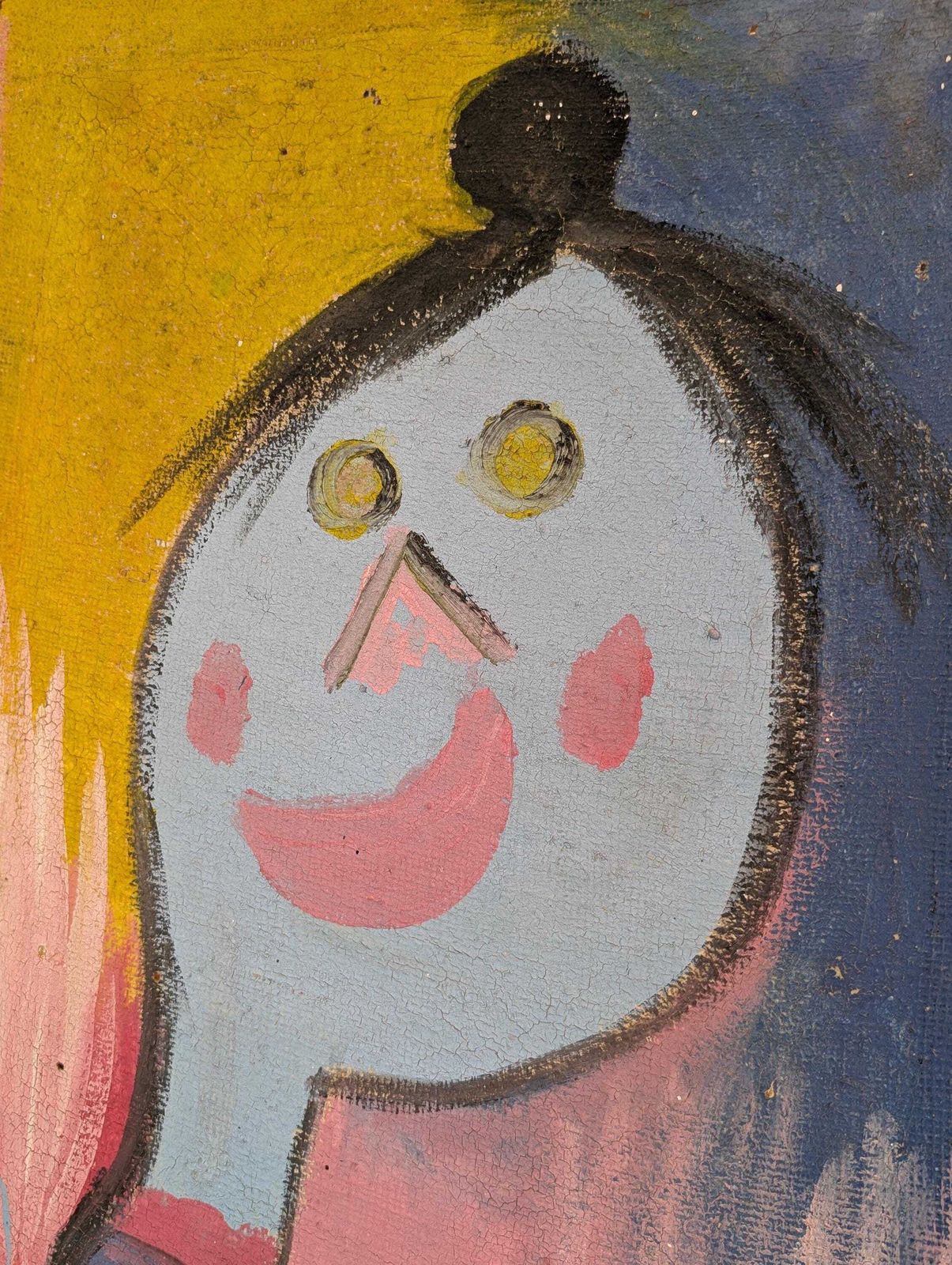 1970s American Outsider Folk Art Painting On Hessian Board. photo Art