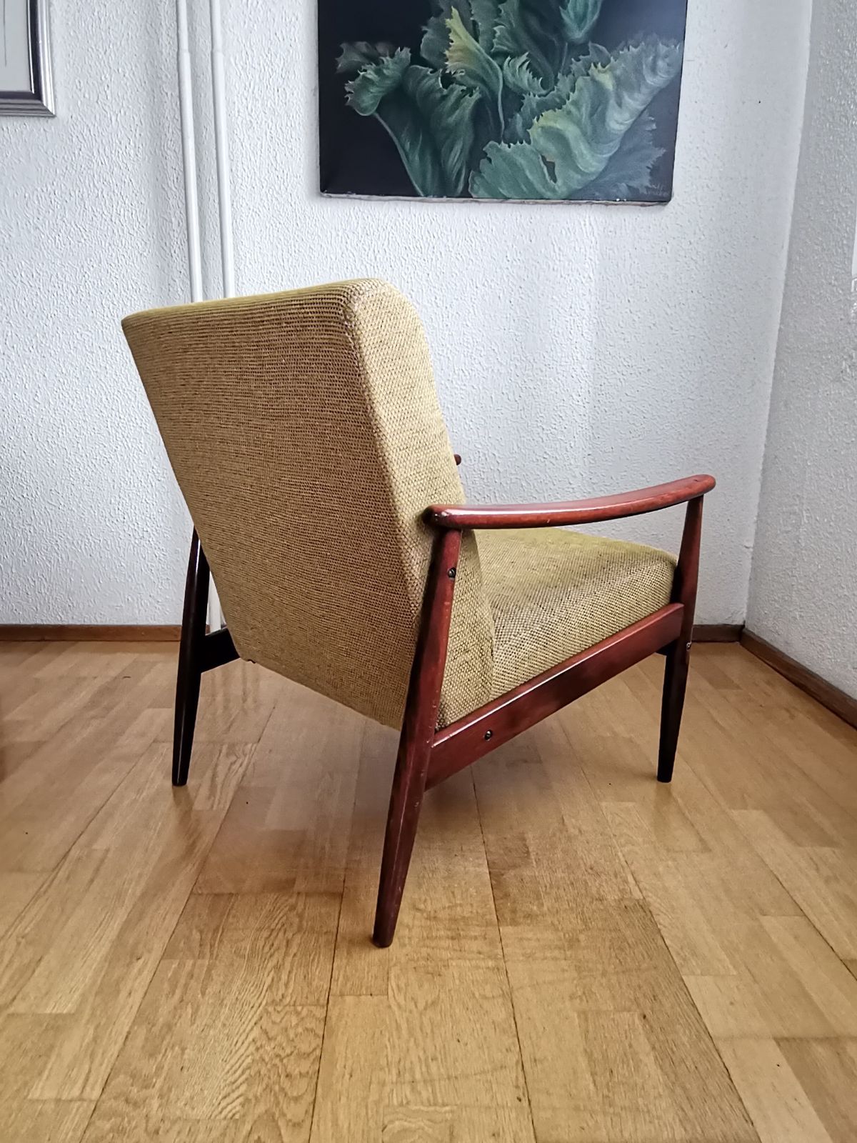 1 Of 3 Yellow Armchairs With Varnished Wood / Upholstered Lounge Chair From 70s Yugoslavia photo furniture