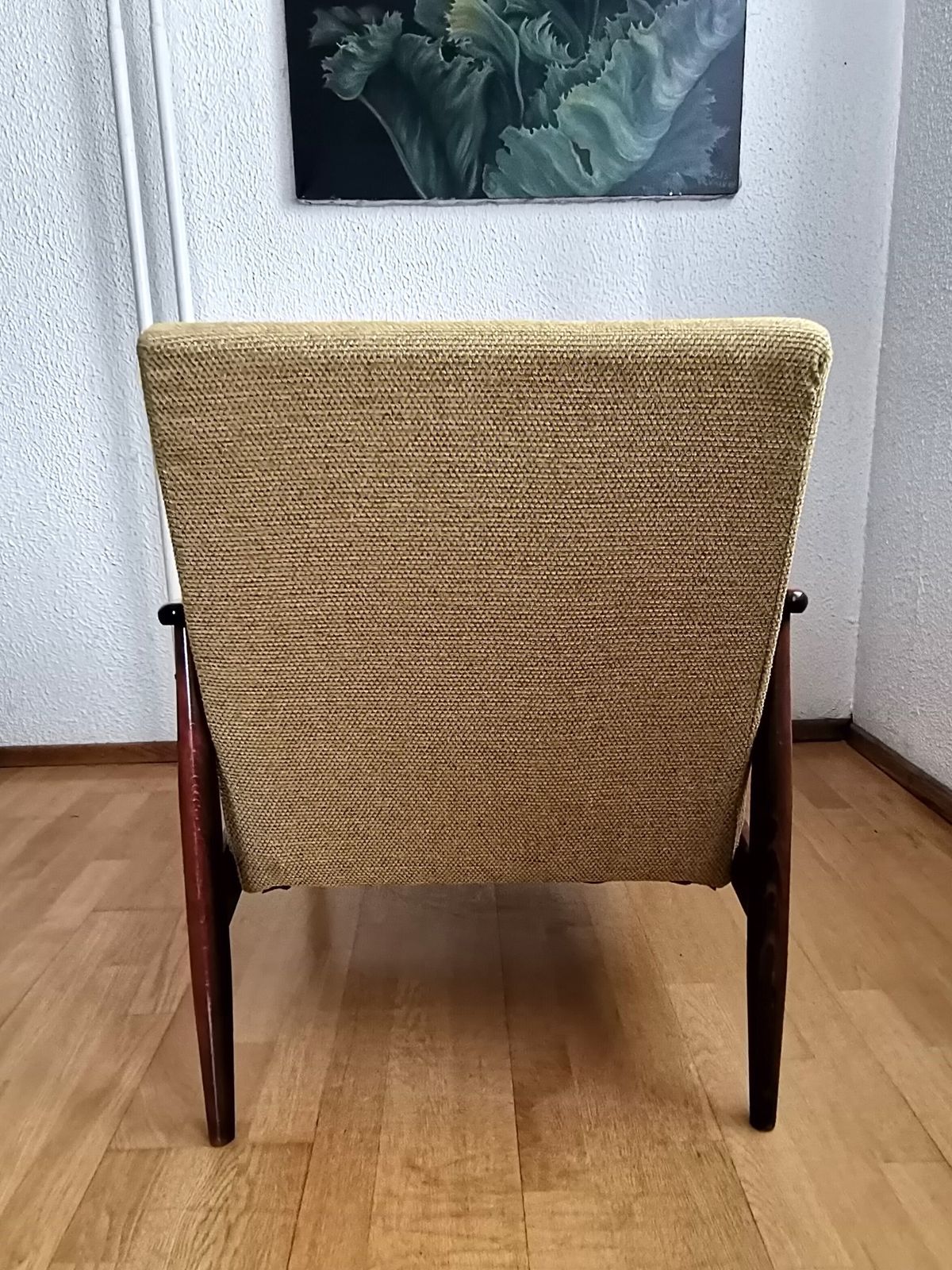 1 Of 3 Yellow Armchairs With Varnished Wood / Upholstered Lounge Chair From 70s Yugoslavia photo buy