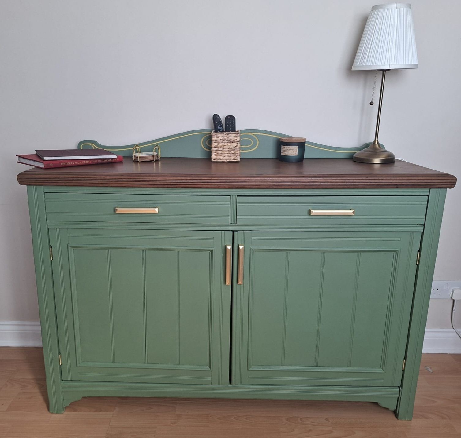Artisan Sage Green Sideboard | Solid Wood & Brushed Brass | Fully Refined Interiortop & Brass Handles