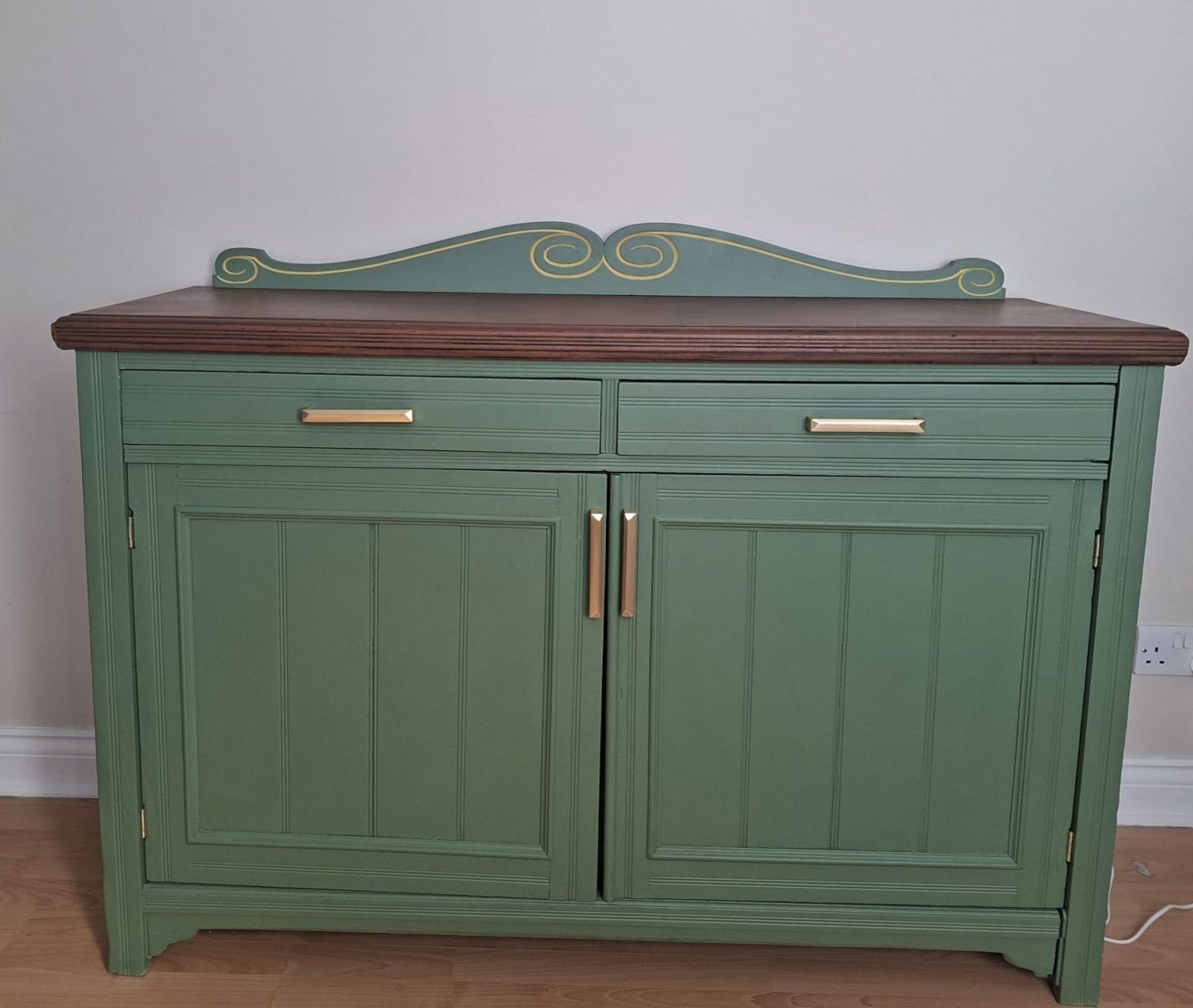 Artisan Sage Green Sideboard | Solid Wood & Brushed Brass | Fully Refined Interiortop & Brass Handles photo vinterior