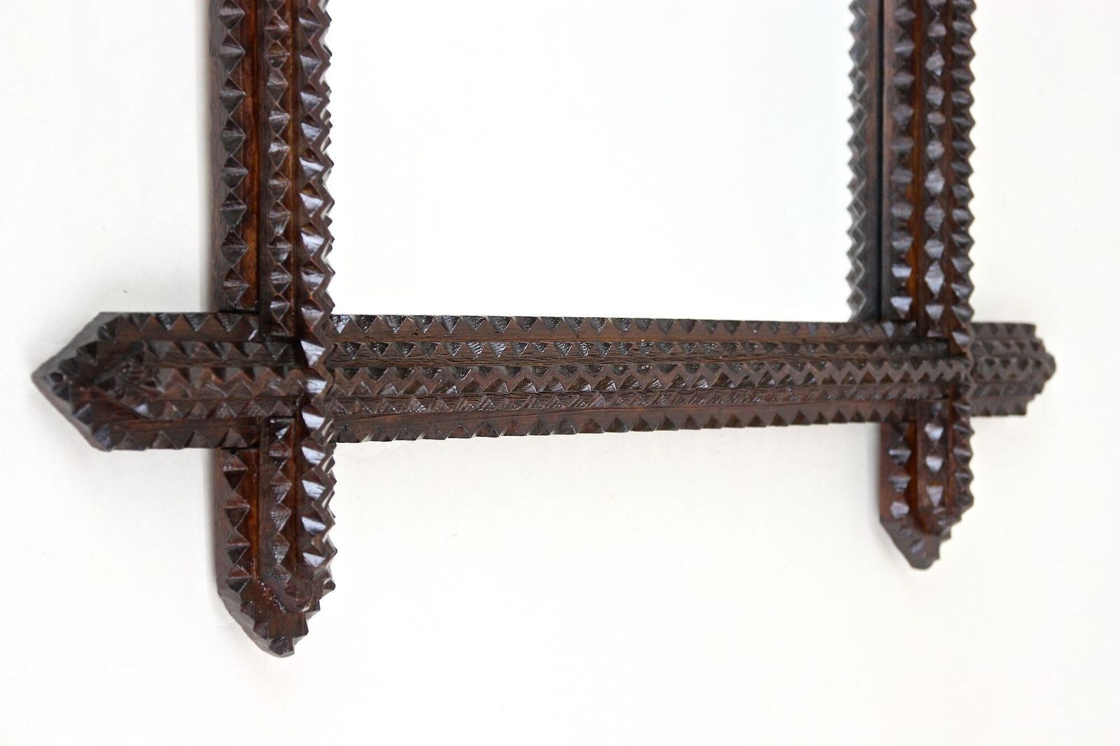 19th Century Tramp Art Rustic Mirror, Handcarved, Austria Circa 1880 photo buy