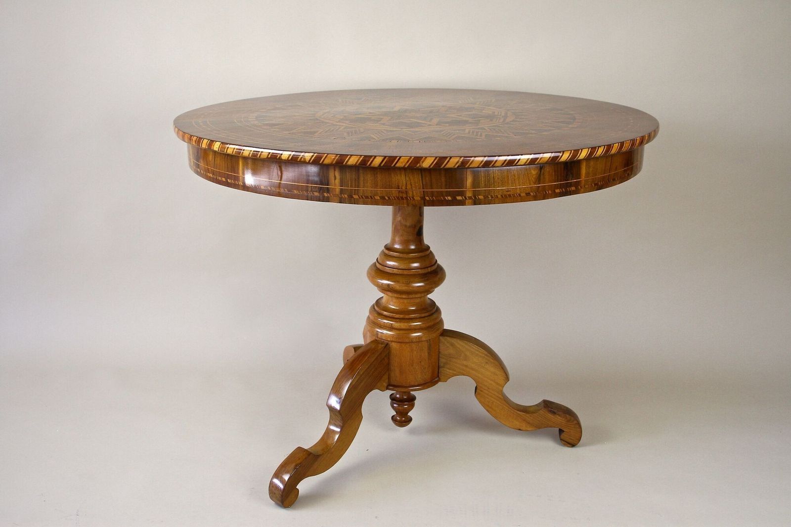 19th Century Biedermeier Round Coffee Table With Marquetry Works, At Ca. 1860 photo vinterior