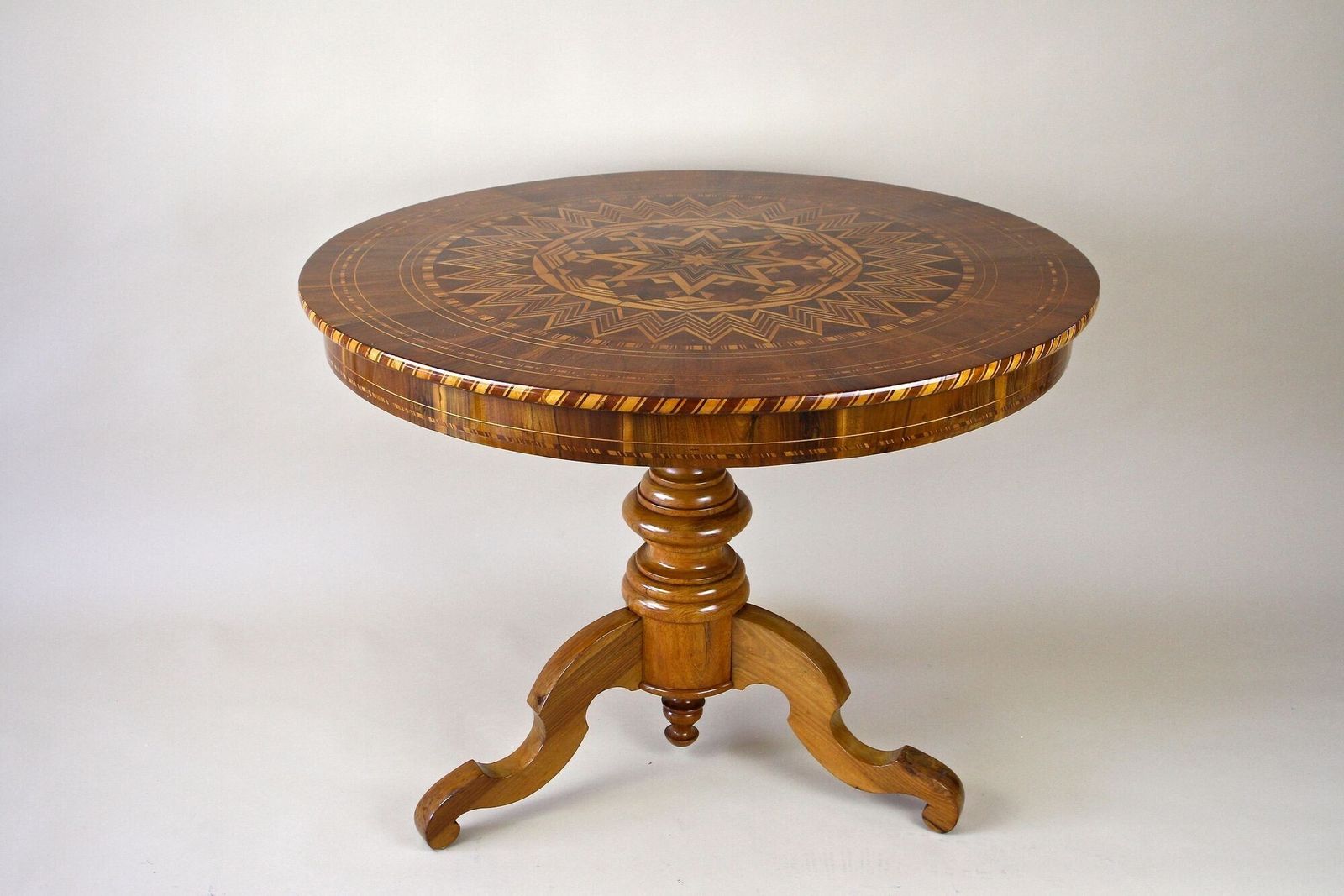 19th Century Biedermeier Round Coffee Table With Marquetry Works, At Ca. 1860 photo vintage