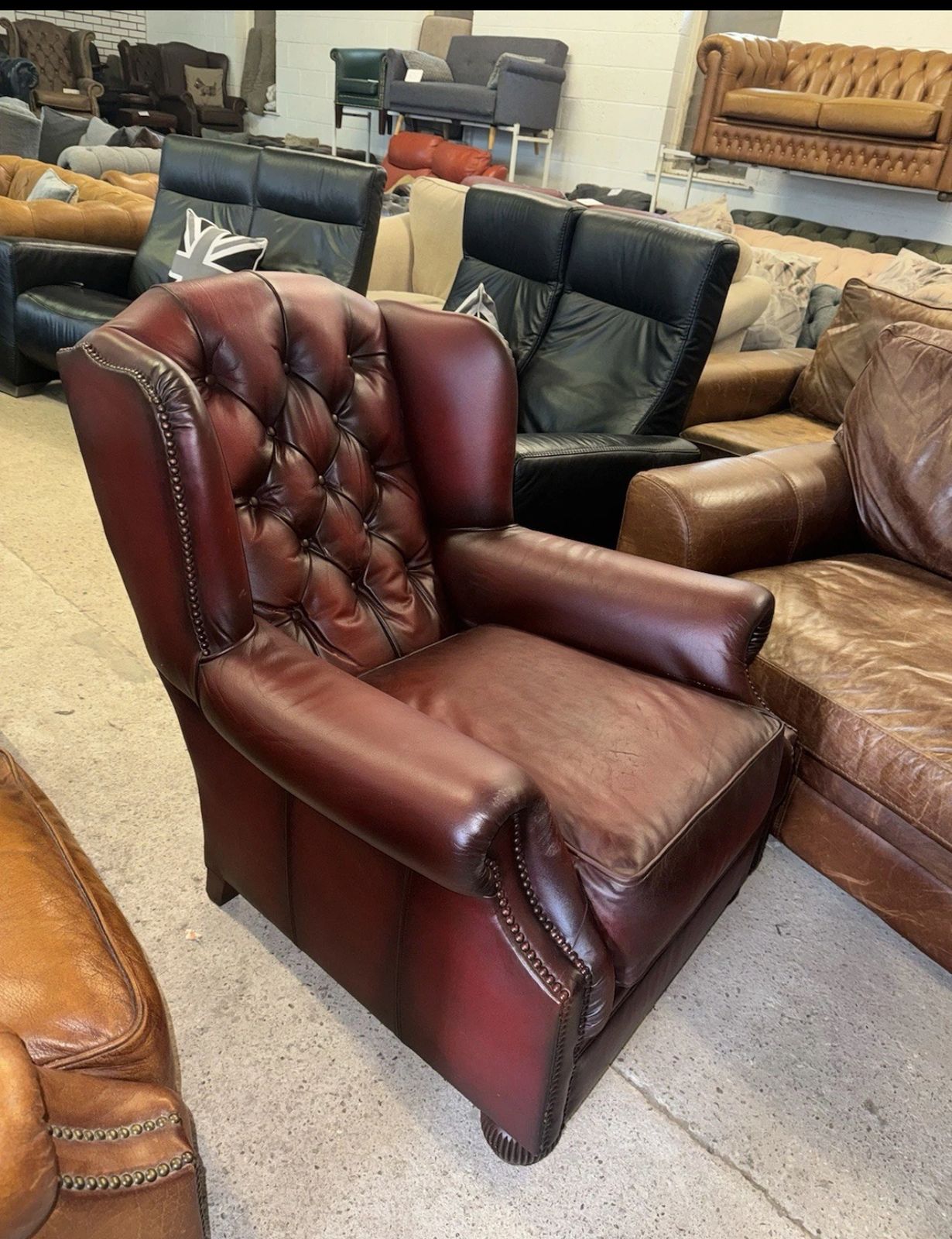 Tetrad Oskar Chesterfield Oxblood Real Leather Wingback Chair photo buy
