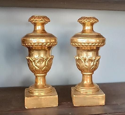 Pair Of Antique Candlesticks With Palm Shaped Bases, Tuscany, Early 19th Century.