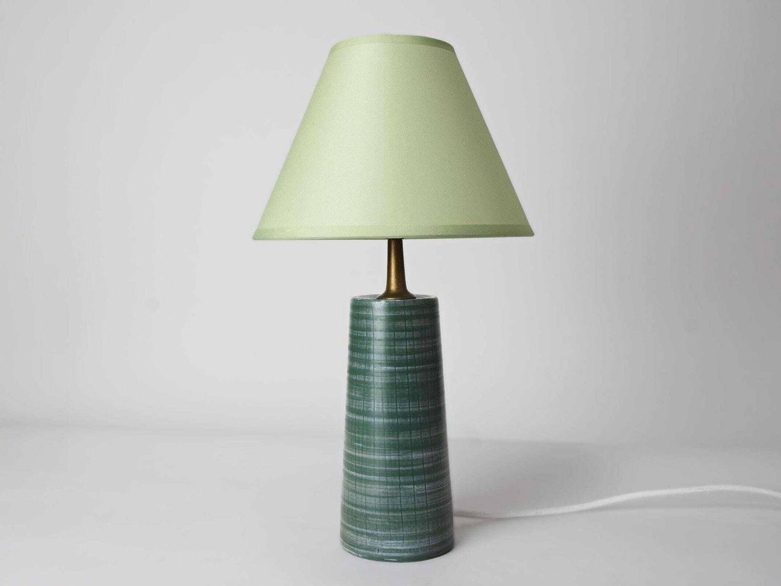 1960s   1970s Vintage Green Ceramic Table Lamp With Mint Green Lampshade   Mid Century Modern Lighting photo for sale