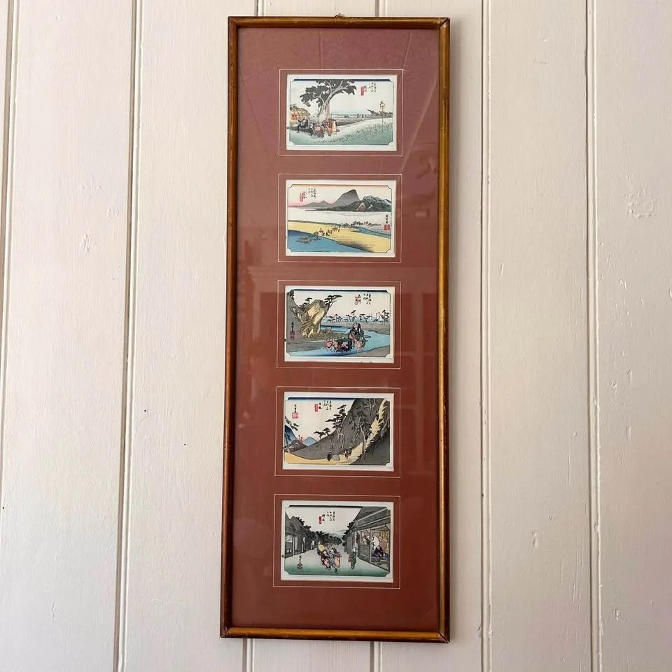 Antique Japanese Five Piece Woodblock Print