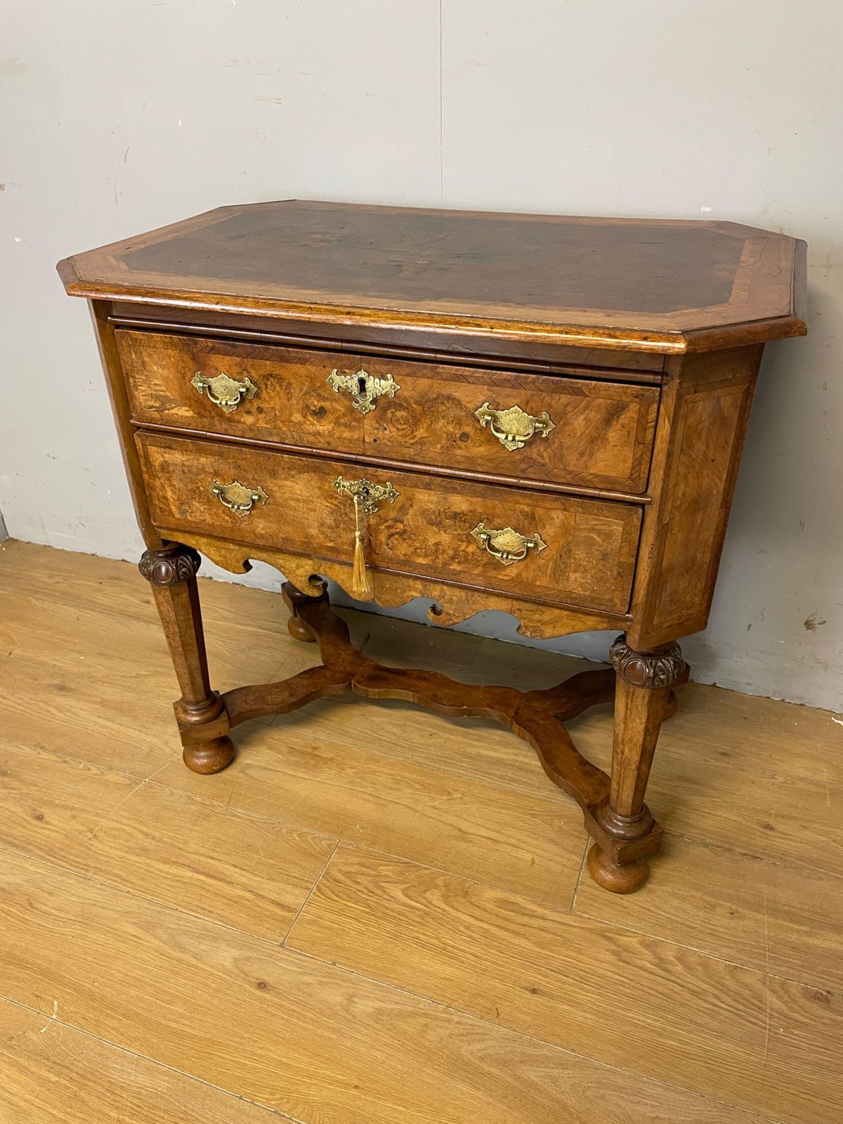 Shoolbred And Co Burr Walnut Carved Lowboy Circa 1890