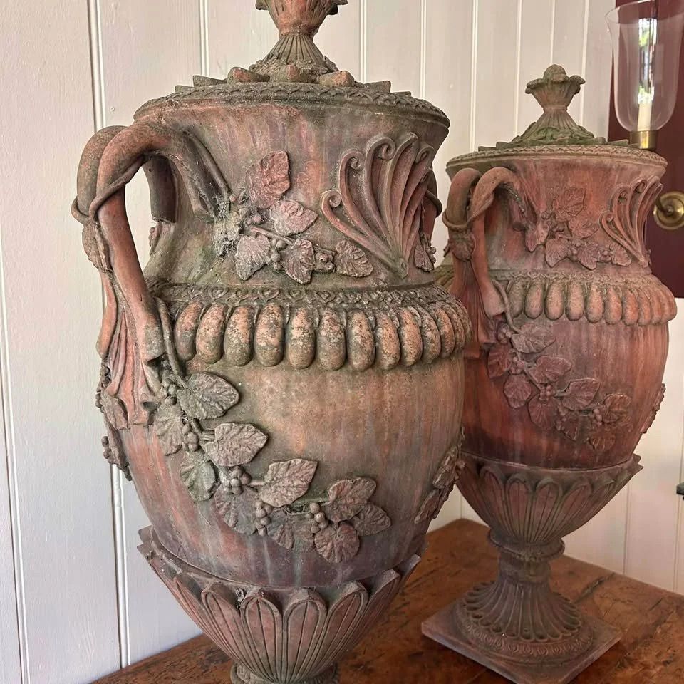 Large Pair Of Terracotta Amphora Urns photo Home Decor