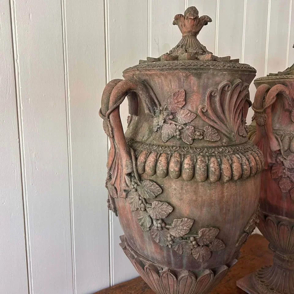 Large Pair Of Terracotta Amphora Urns photo vintage