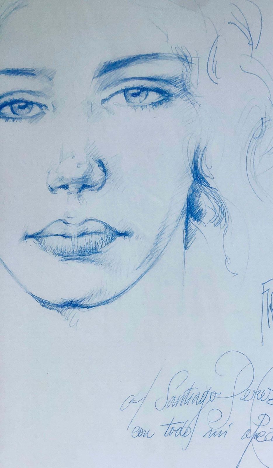 José Luis Fuentetaja Female Portrait Ballpoint Drawing Framed Contemporary Spanish Figurative Art 2013 photo Art