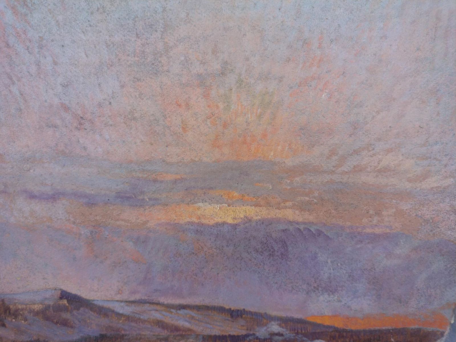 20th Century Oil Painting – Sunset On The Snow photo for sale