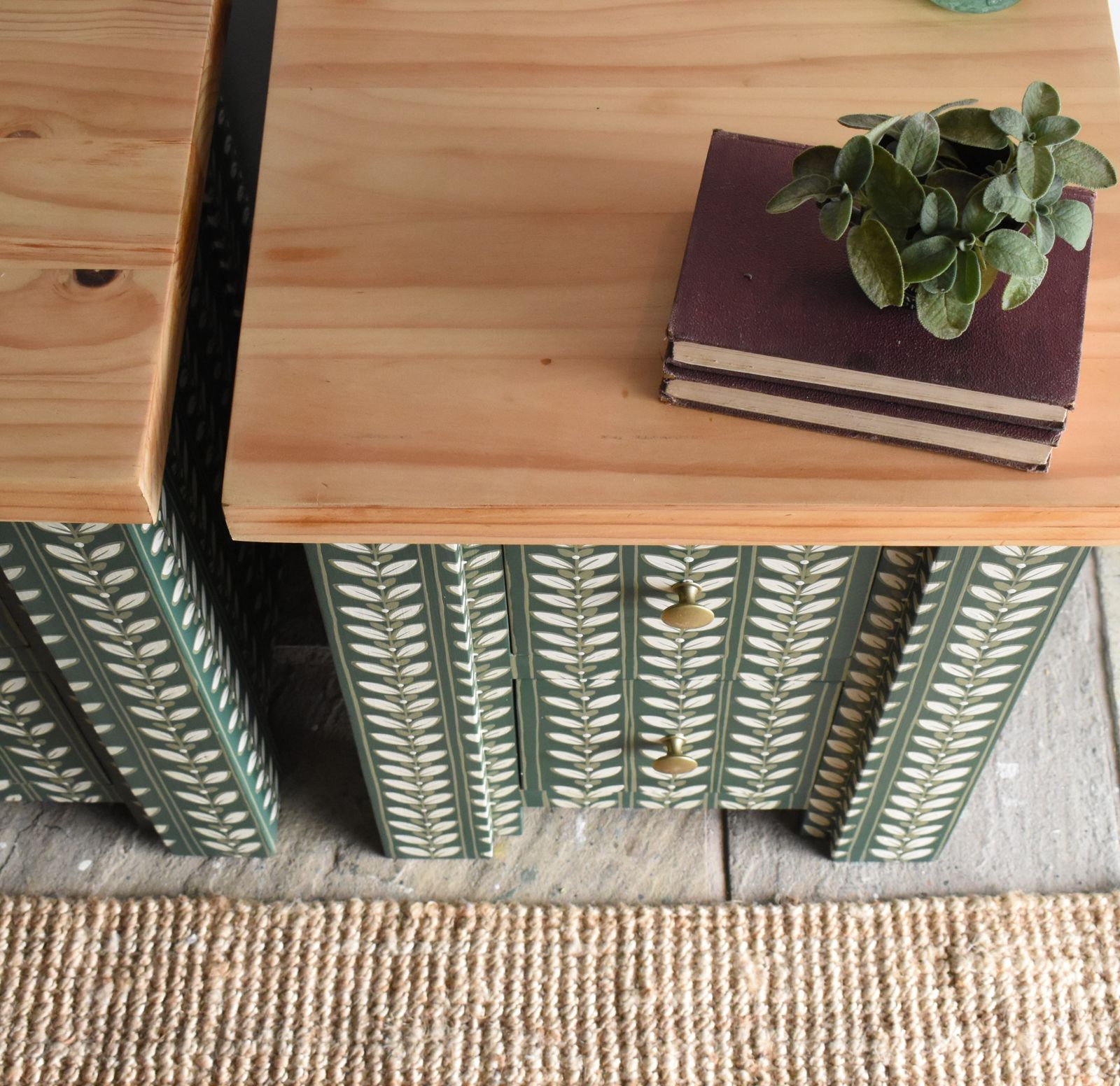 'Sage' Green Decorative Vintage Pine Pair Of Bedside Drawers photo furniture