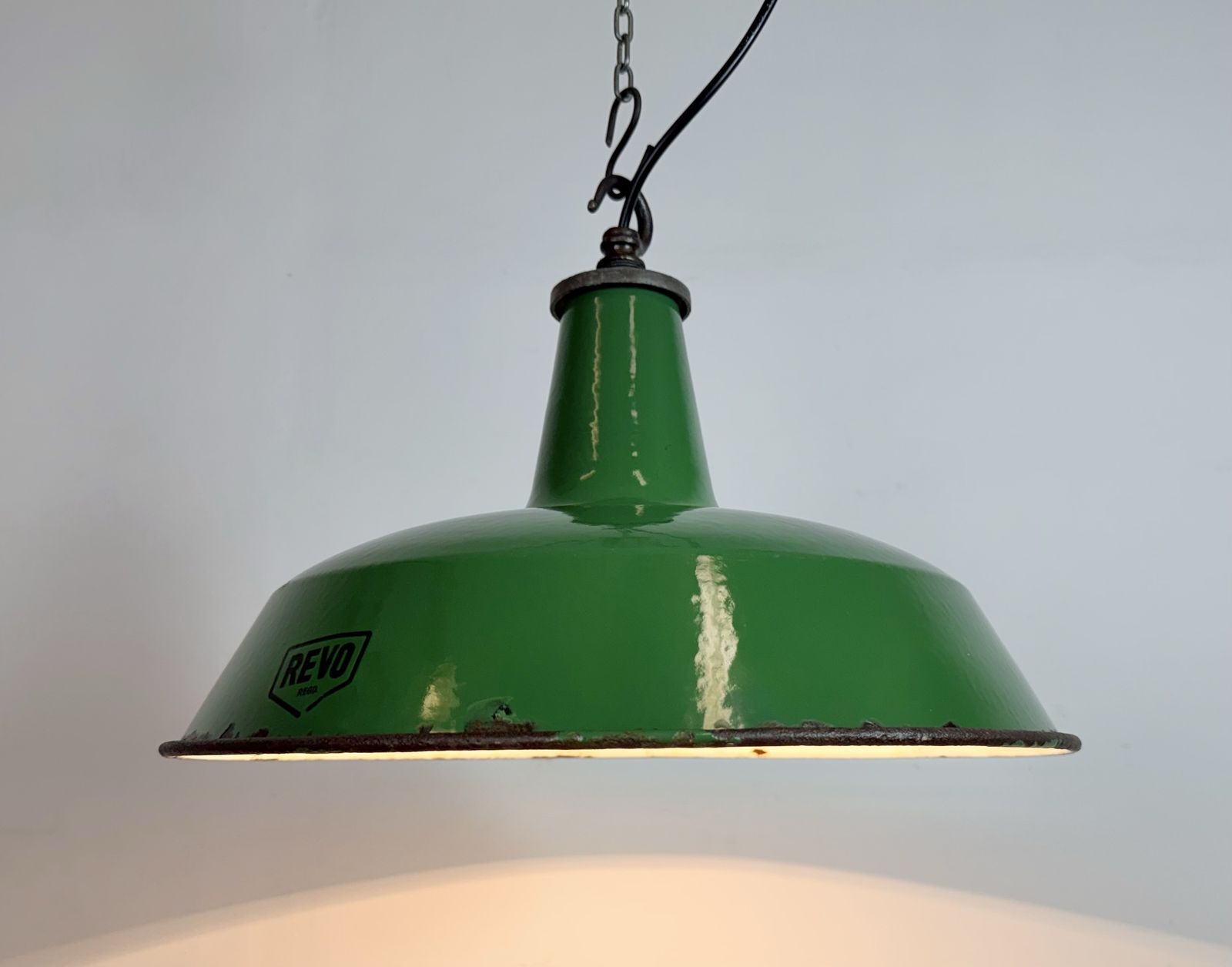 photo furniture Industrial Green Enamel Factory Pendant Lamp From Revo, 1950s