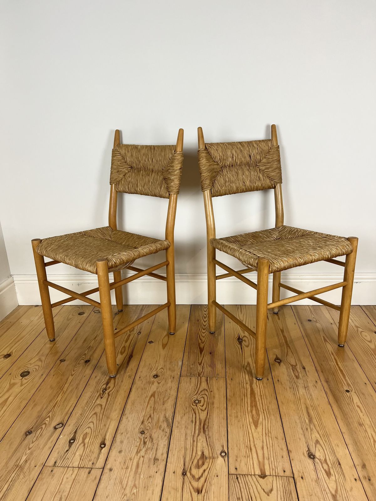 Pair Of Vintage Mid Century Rush Dining Chairs, Charlotte Perriand Style, C.1960 70 photo buy