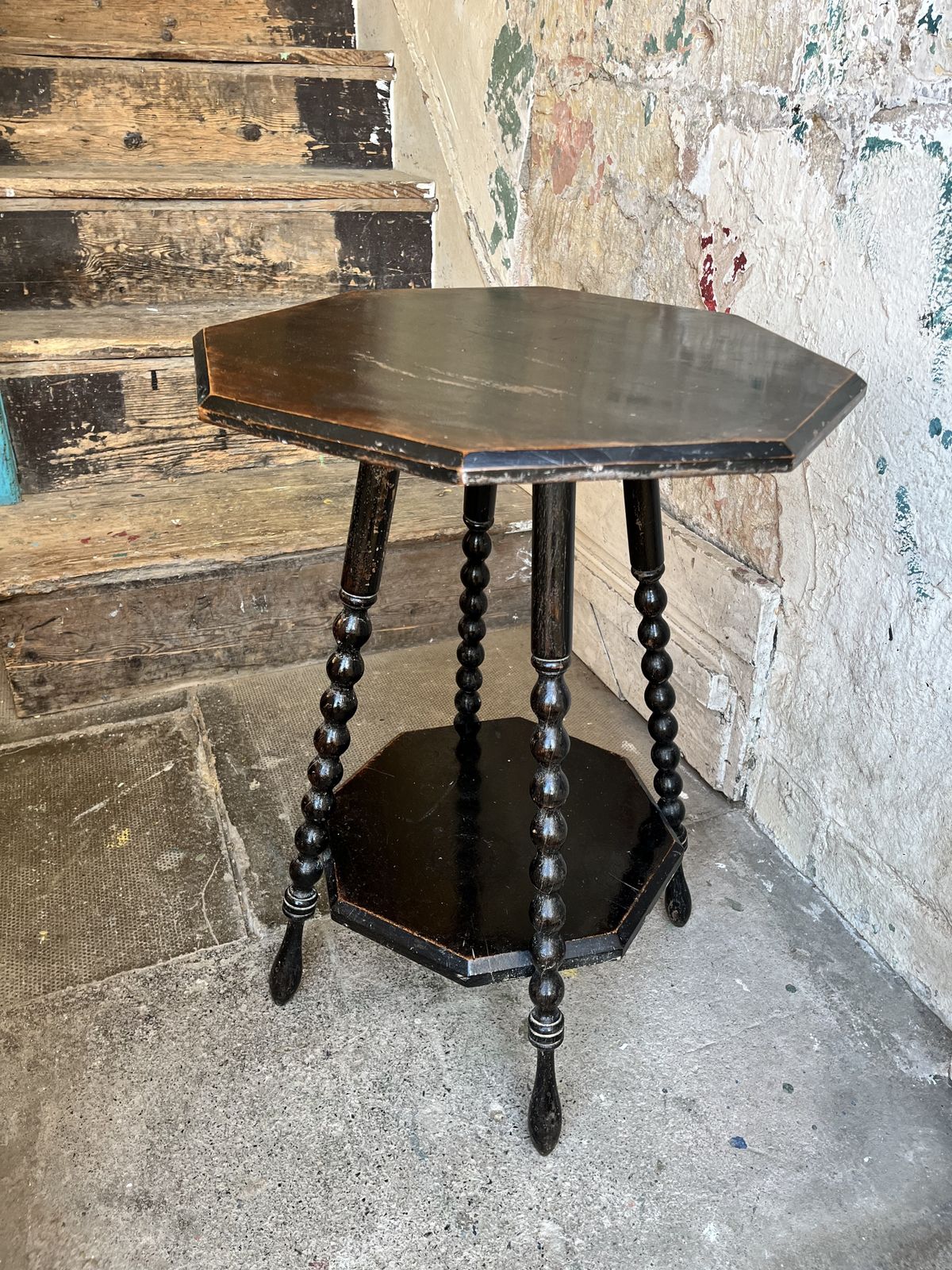Victorian Ebonised Octagonal Side Table With Bobbin Turned Legs photo furniture