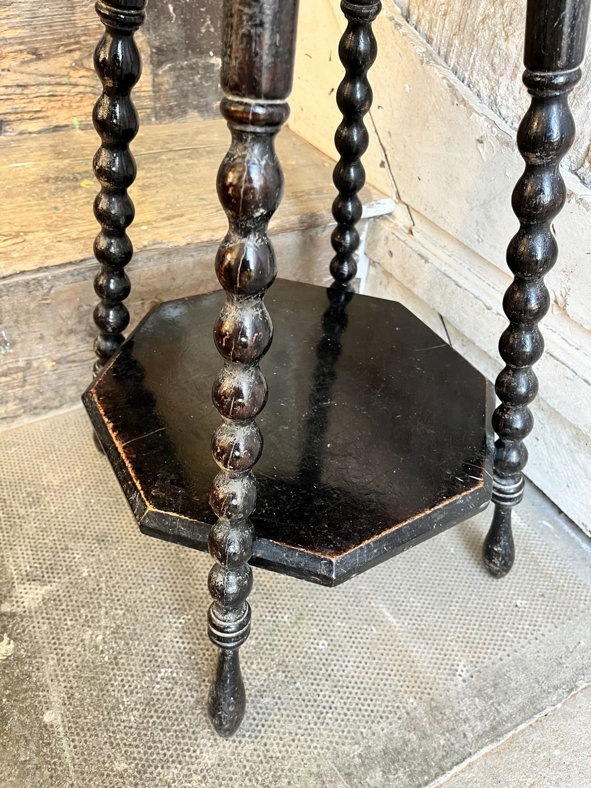 Victorian Ebonised Octagonal Side Table With Bobbin Turned Legs photo vinterior