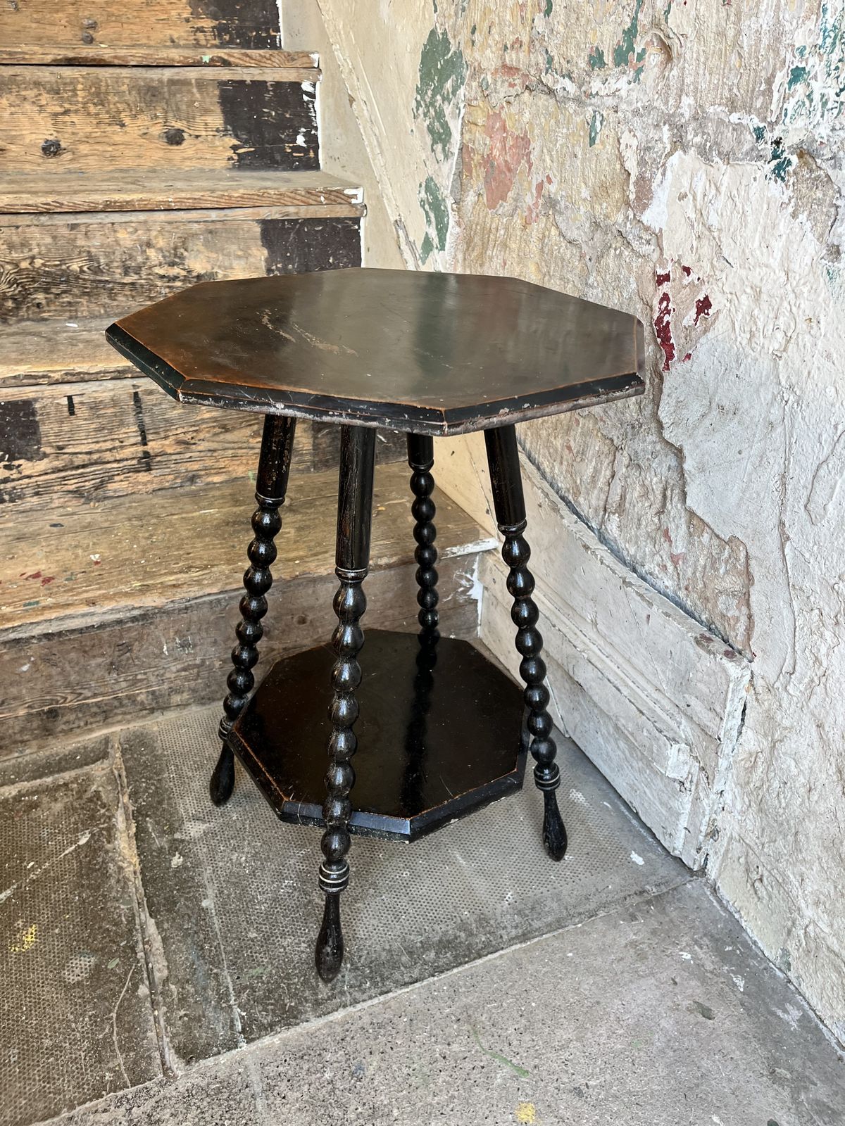 Victorian Ebonised Octagonal Side Table With Bobbin Turned Legs