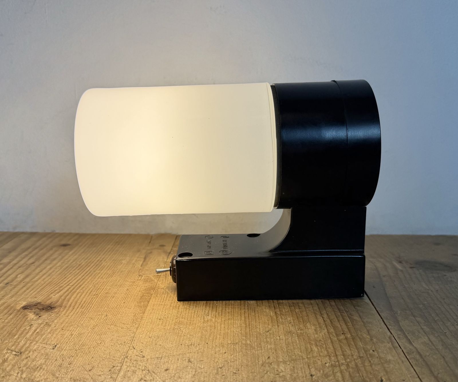 photo buy Industrial Brown Bakelite Wall Light With Milk Glass, 1960s