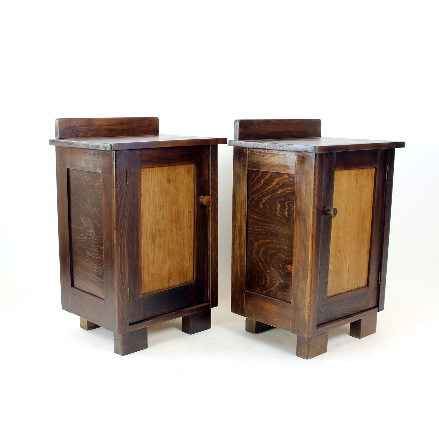 photo vintage Tall Vintage Bedside Tables In Wood, Czechoslovakia 1930s