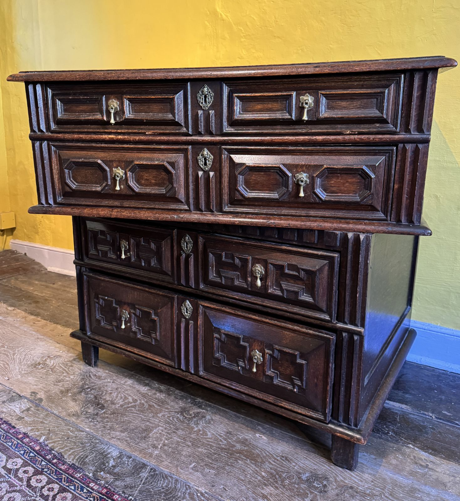 Charles II Oak Two Part Chest Of Drawers With Geometric Mouldings photo vinterior