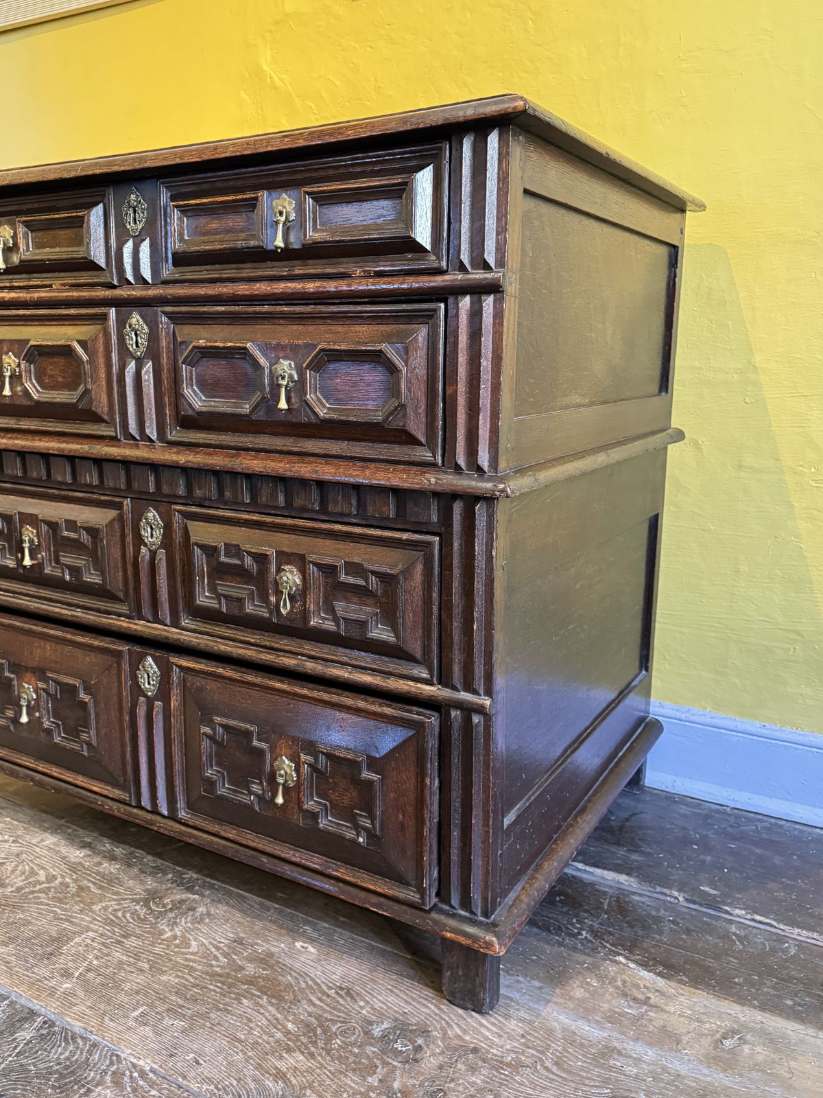 Furniture Charles II Oak Two Part Chest Of Drawers With Geometric Mouldings photo