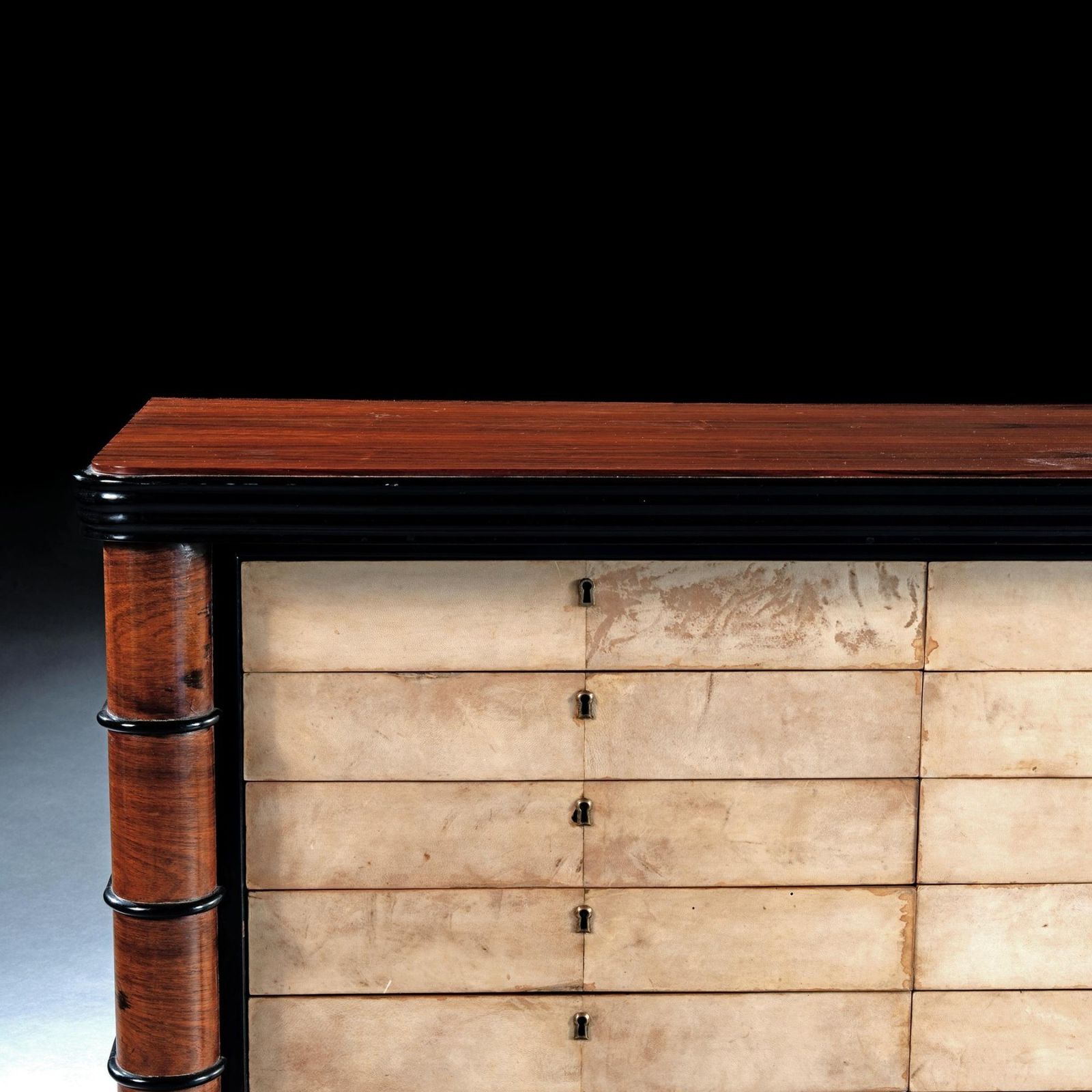 Art Deco Palisander Commode Of Unusual Form With Parchment Covered Drawers photo Furniture