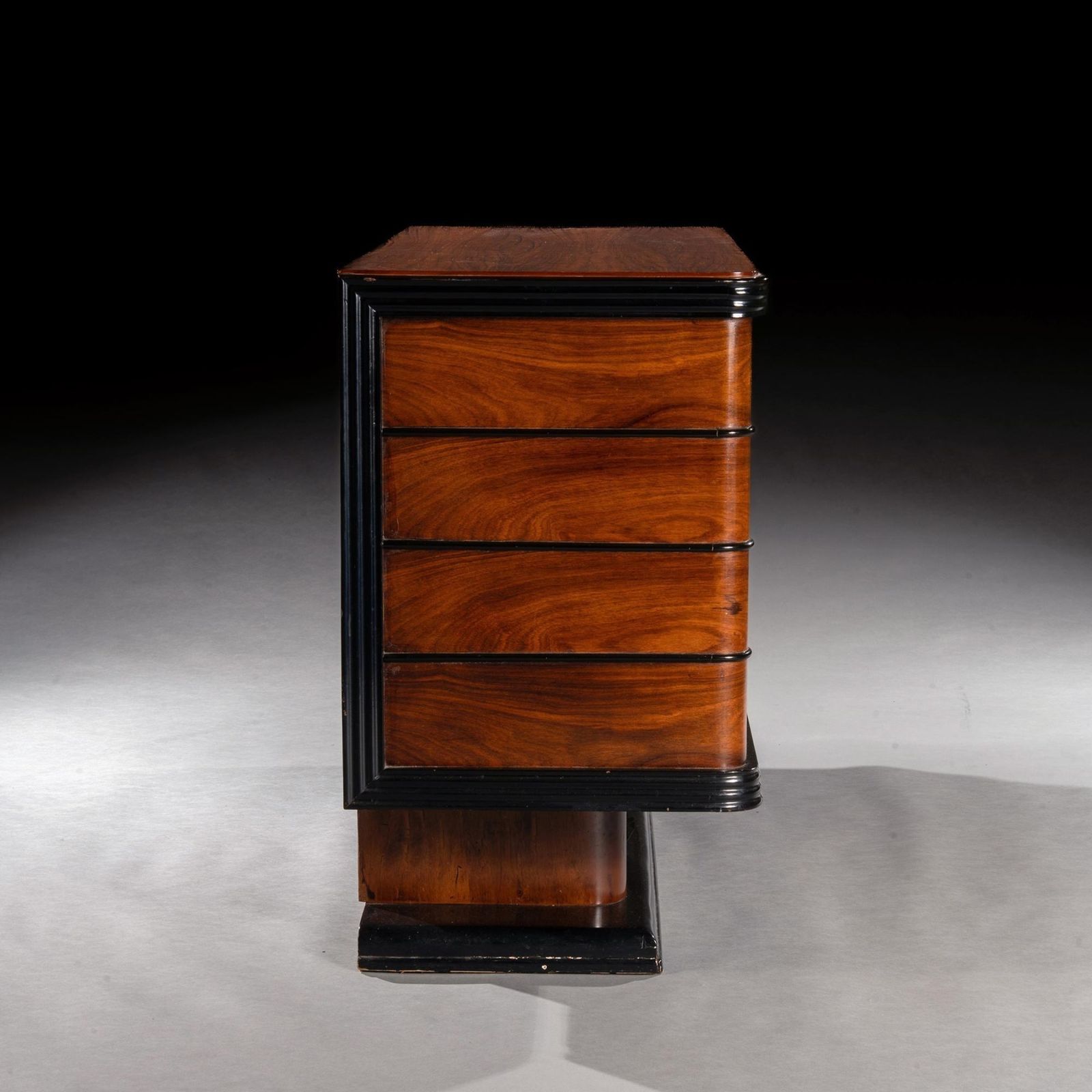 Art Deco Palisander Commode Of Unusual Form With Parchment Covered Drawers photo vintage