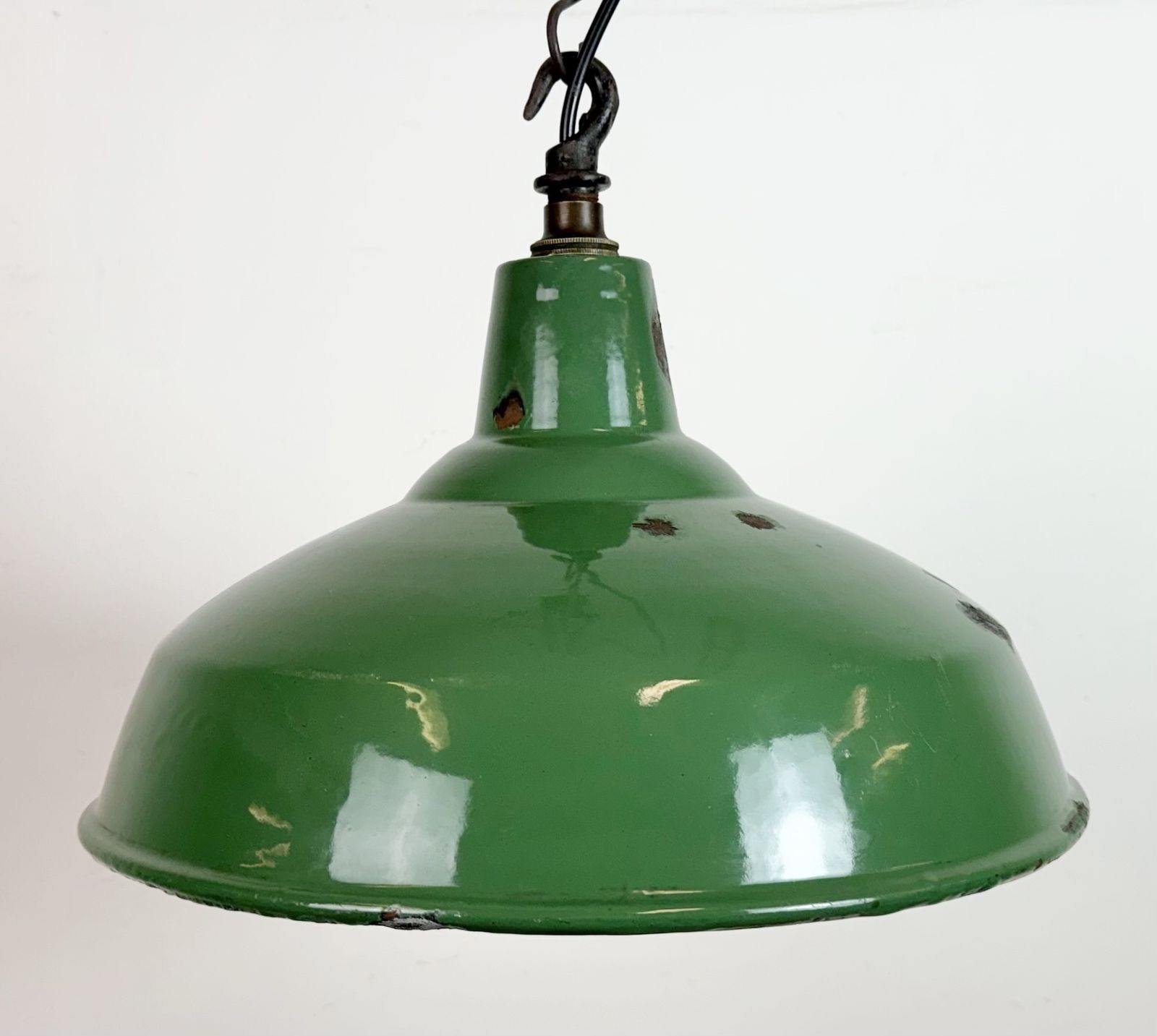 Industrial British Green Enamel Factory Pendant Lamp, 1960s photo buy