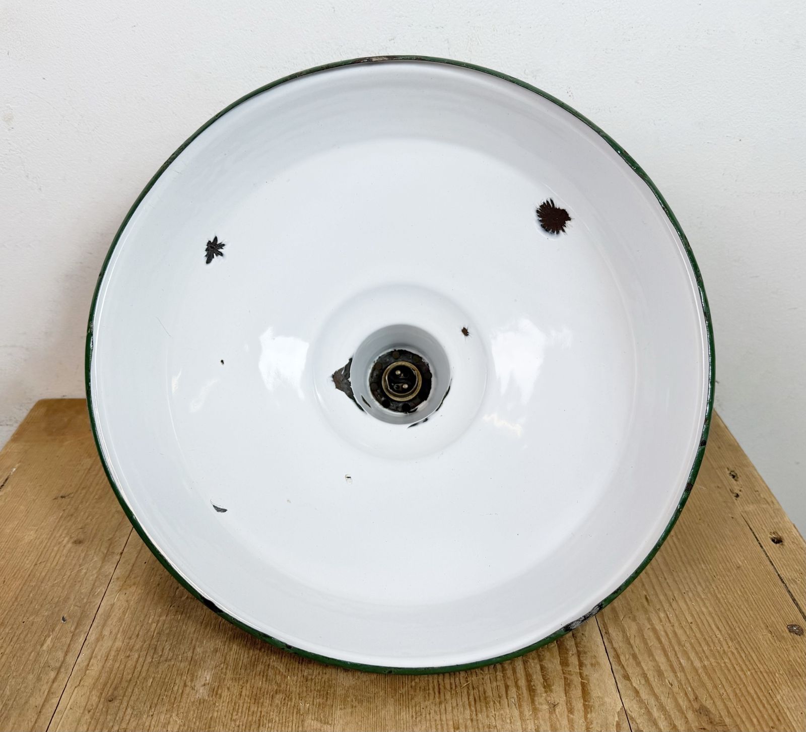 photo buy Industrial British Green Enamel Factory Pendant Lamp, 1960s
