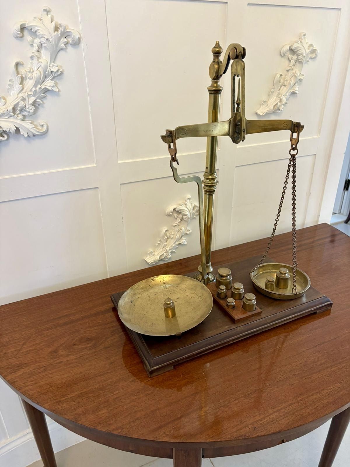 Antique 19th Century Apothecary Balance Scales Brass Mahogany Day & Millward Complete With Weights photo Home Decor