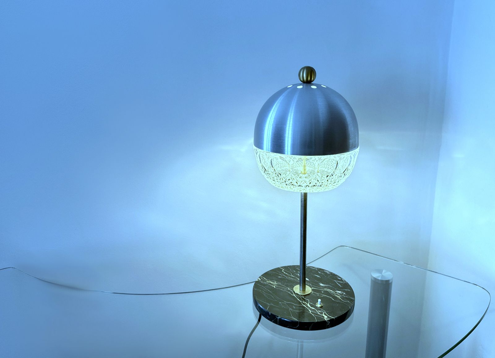 Cristal Art Table Lamp / Crystal, Marble And Brass / Italy '60 photo for sale
